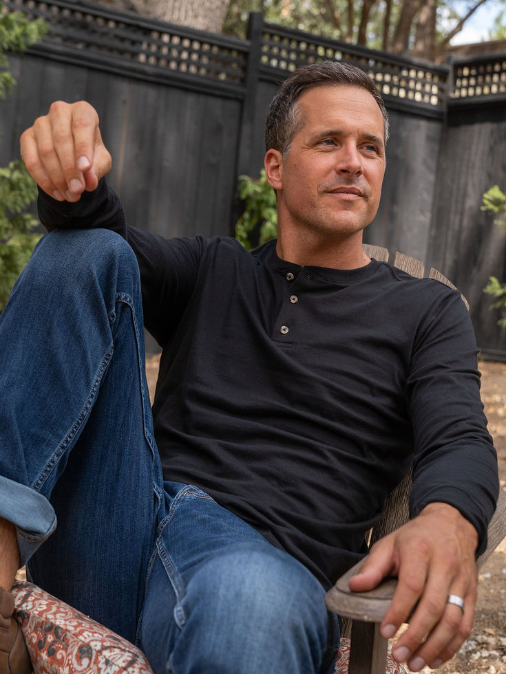 Black Long Sleeve Henley | Fresh Clean Tees Canada