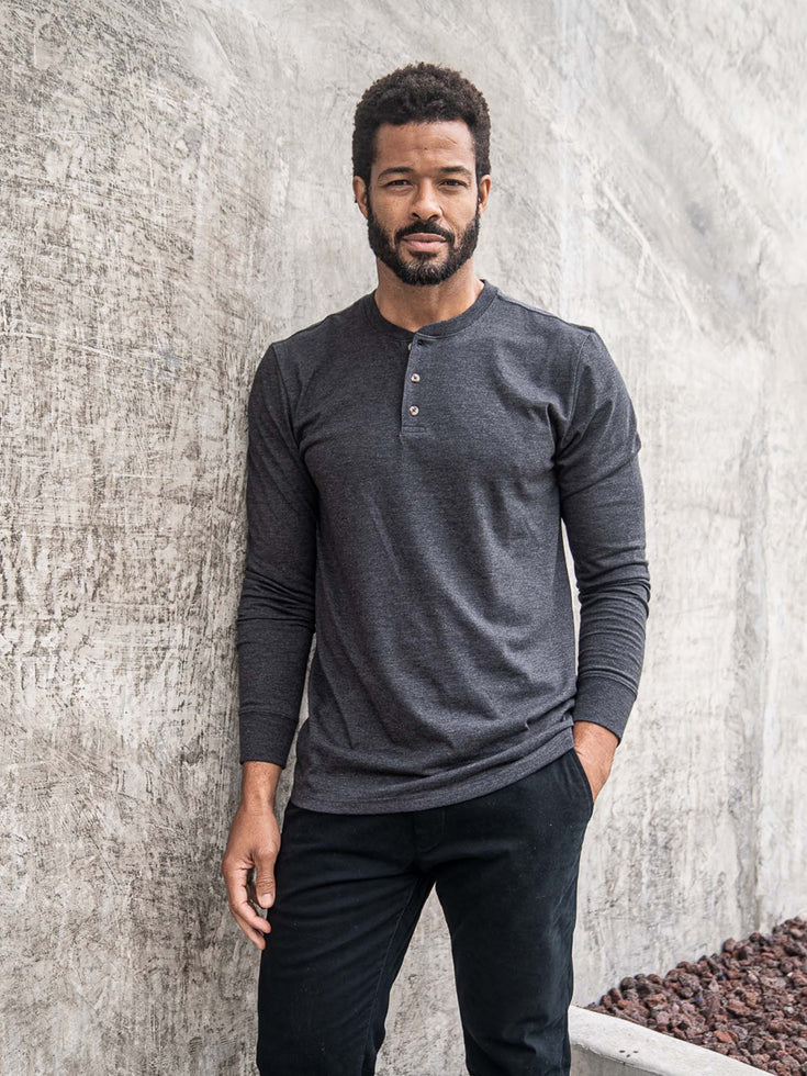 Charcoal Long Sleeve Henley | Fresh Clean Threads Canada