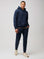 Mikah is 6'1" and wears a size medium # Dark Navy Pullover Hoodie for men