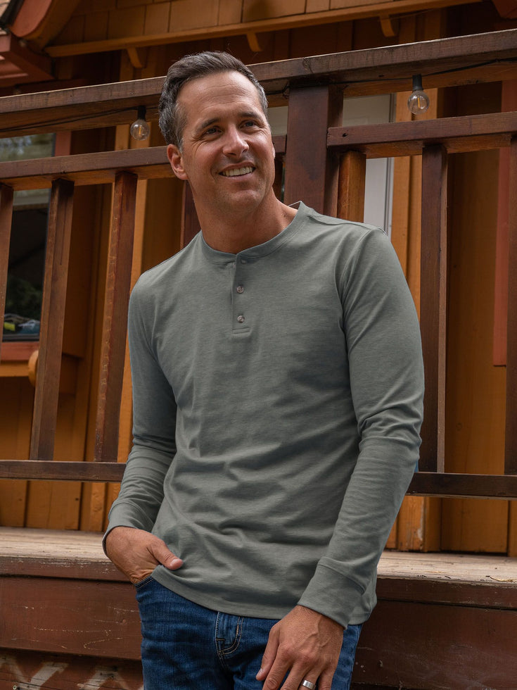 Mercury Green Long Sleeve Henley | Fresh Clean Tees Canada