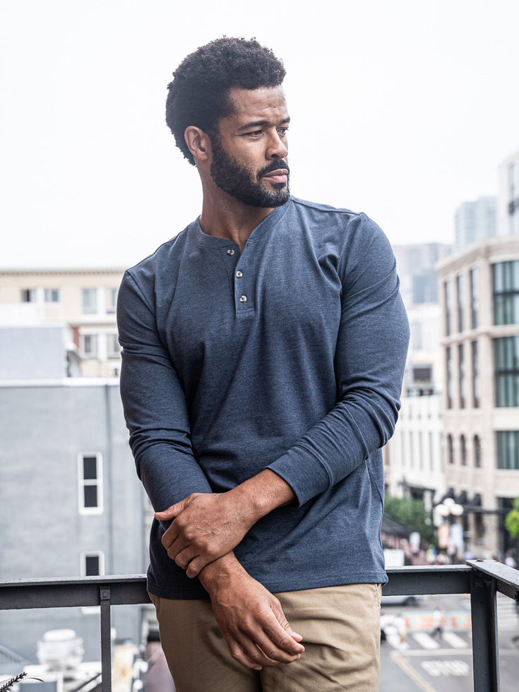 Navy Long Sleeve Henley | Fresh Clean Threads Canada