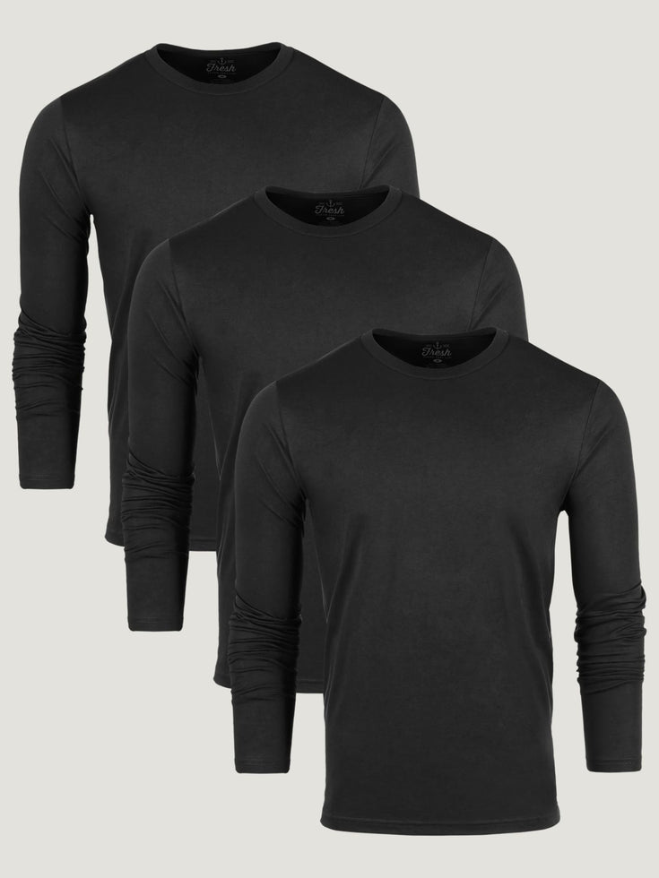 All Black Long Sleeve Crew 3 Pack | Fresh Clean Threads Canada