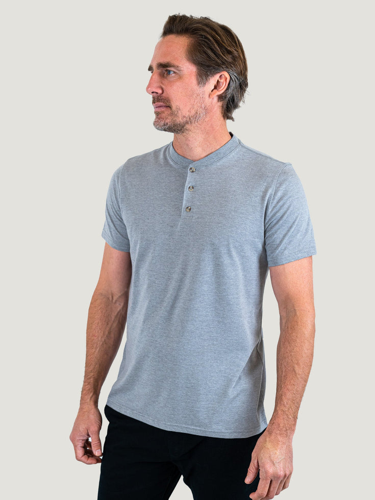 Heather Grey Super Soft Short Sleeve Henley | Fresh Clean Threads Canada