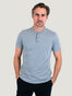 Short Sleeve Heather Grey Henley with 3 button placket | Fresh Clean Threads Canada