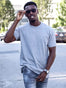 Heather Grey Crew Neck Tee Model Size Large | Fresh Clean Threads Canada