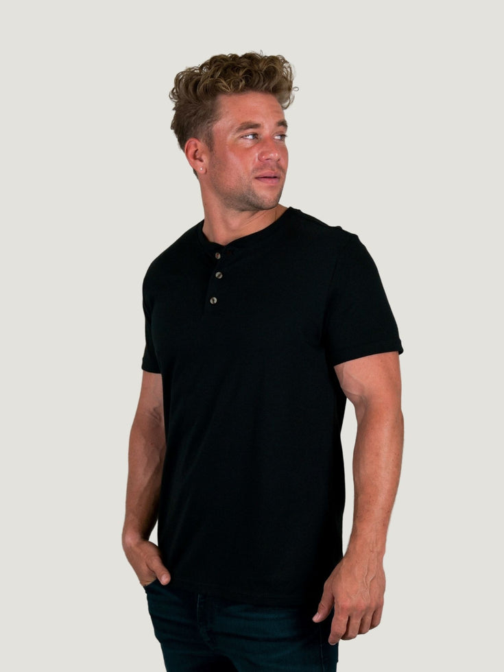 Black Super Soft Short Sleeve Henley | Fresh Clean Threads Canada