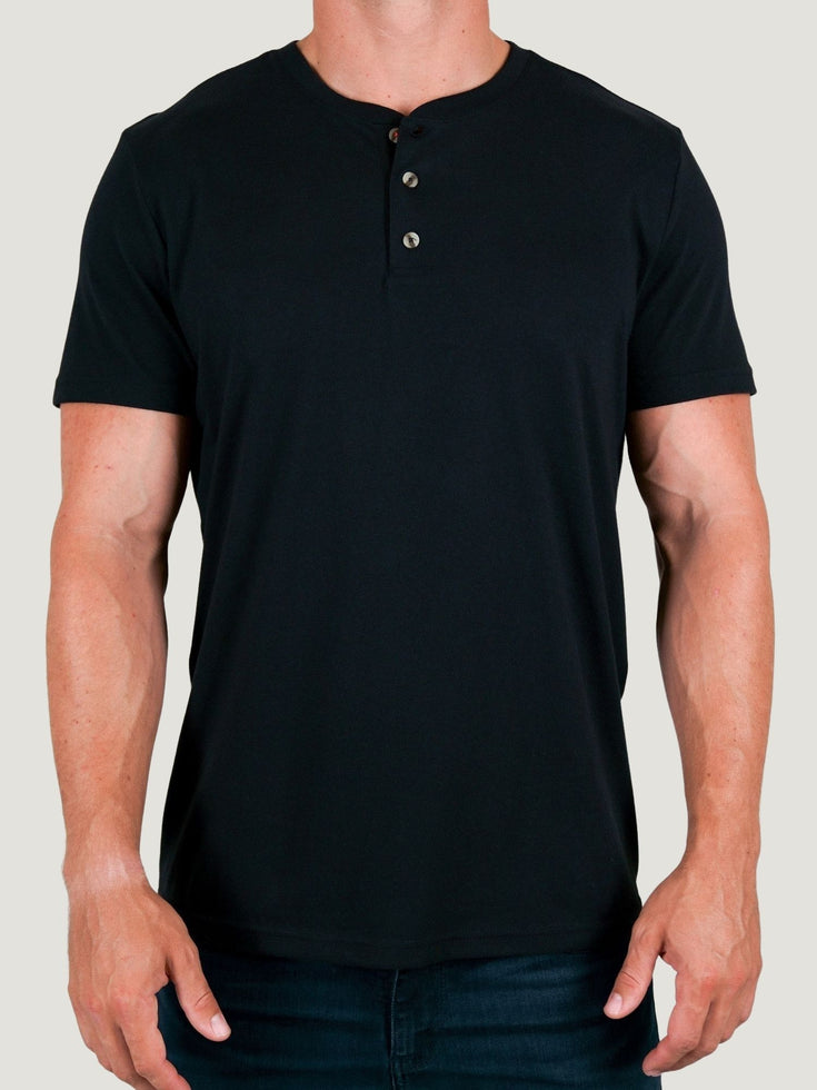 Black Short Sleeve 3 Button Henley | Fresh Clean Threads Canada