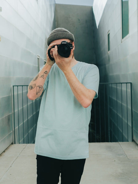 Steven is 6', 210lbs and wears a size 2xl # Ice Crew Neck Tee | Fresh Clean Threads Canada