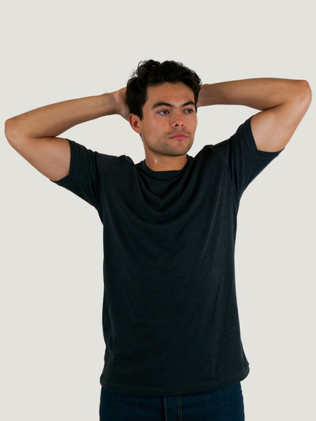 Longer fit tees for taller guys # Tall Black Crew Neck with a 5cm longer torso | Fresh Clean Threads Canada