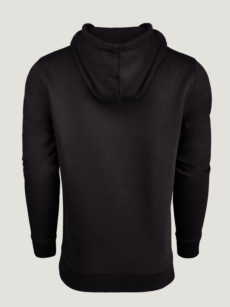 Black Pullover Hoodie with ribbed waist for ideal fit| View of back | Fresh Clean Threads Canada