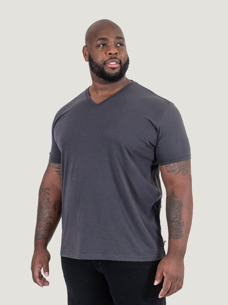 Steven is 6', 275lbs and wears a size 3XL # Vintage Black V-Neck Tee | Vintage V-Neck 3-Pack | Fresh Clean Threads Canada