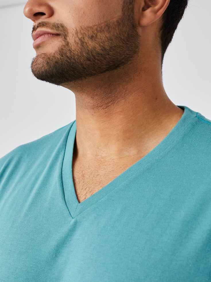 Vintage Blue V-Neck Tee Neckline | Fresh Clean Threads