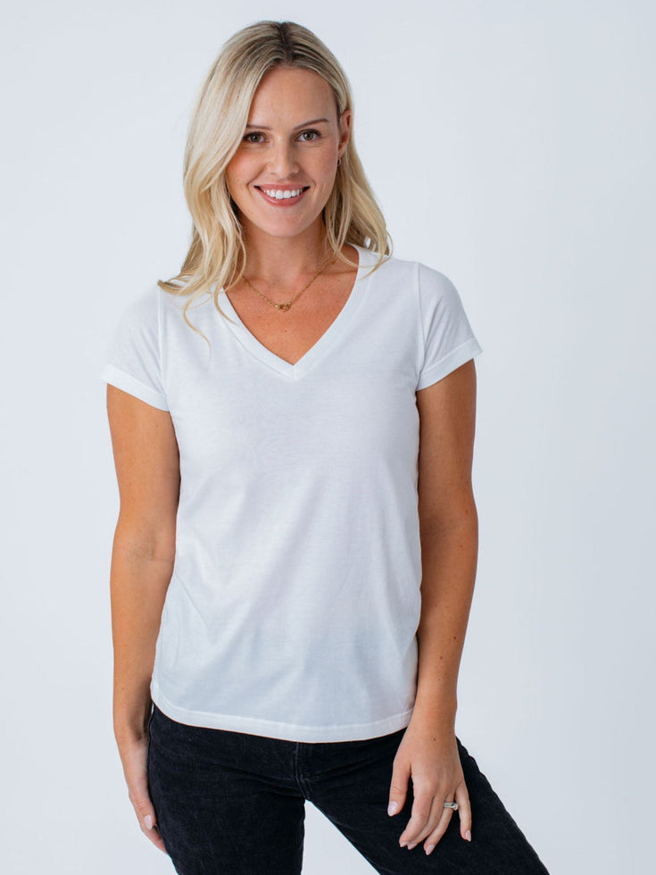 Women's White V-Neck Tee Shirt | Women's Basic 3-Pack
