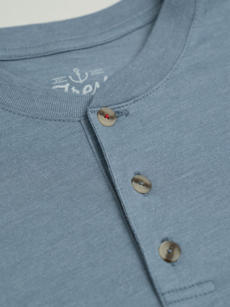 Wedgewood Short Sleeve Henley with signature red stitching | Fresh Clean Threads Canada