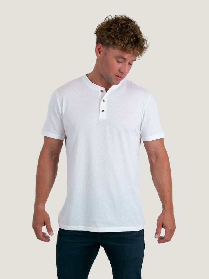 Insanely Soft White Short Sleeve Henley | Fresh Clean Threads Canada