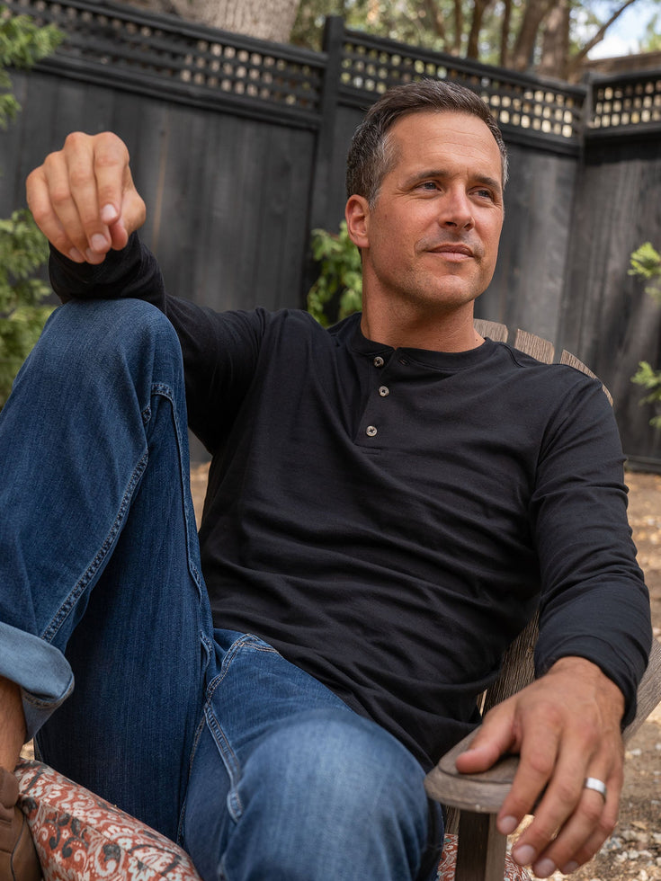 Super Soft Black Long Sleeve Henley | Fresh Clean Threads Canada