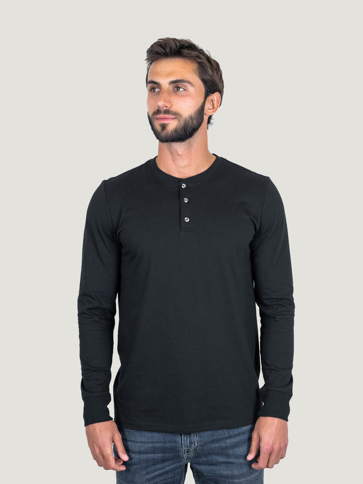 Stratusoft Black Long Sleeve Henley | Fresh Clean Threads Canada