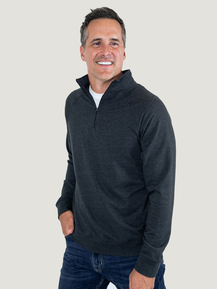 Ribbed Cuff Charcoal Quarter Zip | Fresh Clean Threads Canada