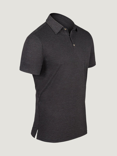 Ladder Stiched hems and sleeves on Charcoal Torrey Polo | Fresh Clean Threads Canada