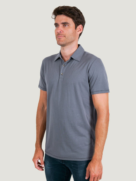 Never twist collar on our Slate Torrey Polo | Fresh Clean Threads Canada