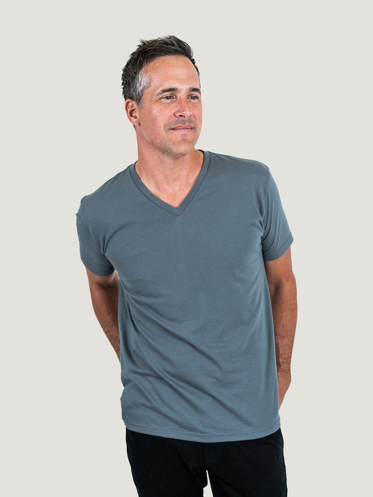 Storm Blue V-Neck StratuSoft Tee | Fresh Clean Threads Canada